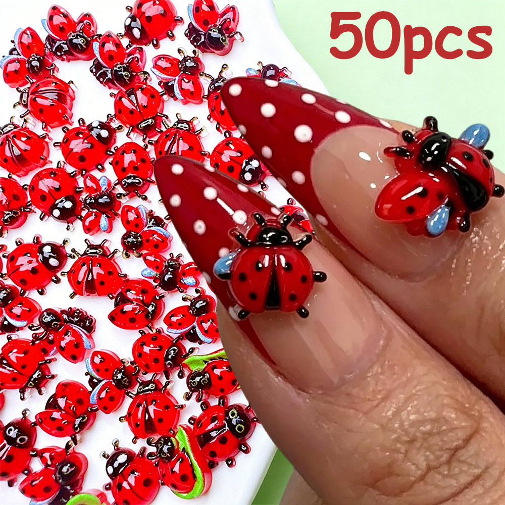 Art Craft Ladybug - ชาร์มติดเล็บรูปเต่าทอง 3 มิติ 50 ชิ้น น่ารัก