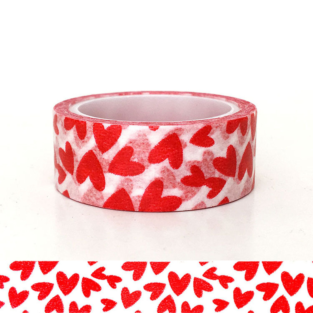 Art And Craft Valentine - เทปวาชิลายหัวใจสีแดง 5 ม้วน กาวเหนียวแน่น สำหรับงานประดิษฐ์ DIY