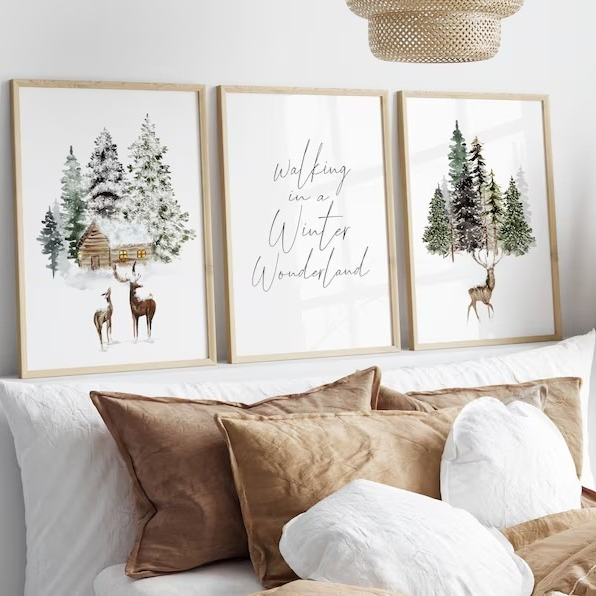 Art Craft Christmas - คริสต์มาส Elk Cedar Tree พิมพ์ผ้าใบ Winter