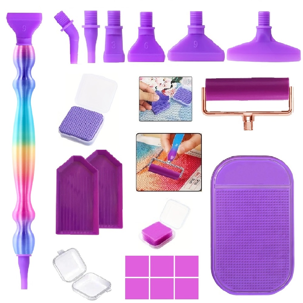 Diamond Painting Kit - ชุดเครื่องมือทำภาพเพชร DIY ประกอบด้วยหัวขูดแบบมีเกลียว/หัวขูดขนาด 1/3/6/9 แบบเปลี่ยนได้, ผ้าทำความสะอาด