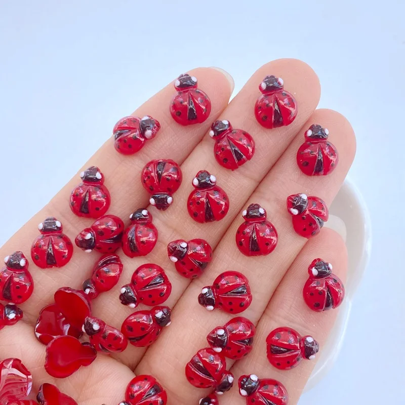 Art Craft Ladybug - 50 ชิ้นใหม่เล็บอุปกรณ์เสริมน่ารักการ์ตูนสามมิติสีแดง little ladybug DIY Craft