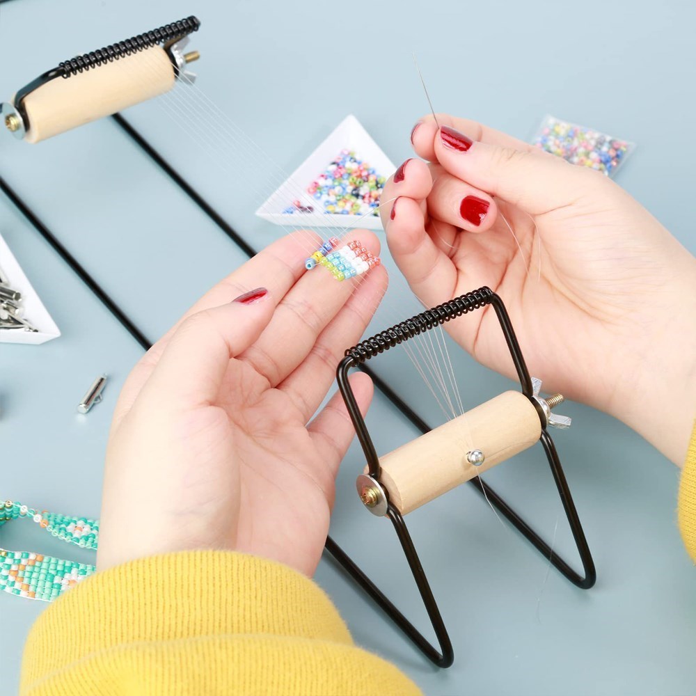 Loom Weaving Frame - เครื่องทอผ้าประดับด้วยลูกปัดใช้ง่ายเครื่องมือแบบทำมือใช้ผ้าปูที่นอนชาร์มลูกปัดแก้วเช็กเข็มสำหรับสร้อยข้อมือสร้อยคอเครื่องประดับ makinng