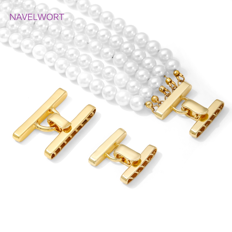 Art Craft Diy - ตัวล็อคสร้อยคอหลายเส้น ชุบทอง 18K ตัวเชื่อมต่อไข่มุก, ตัวล็อคทองเหลือง, อุปกรณ์ทำเครื่องประดับ
