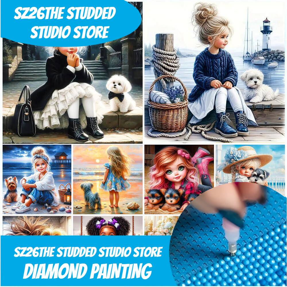 Art Craft Animals - ภาพโมเสกเพชรแบบ DIY รุ่น Sz26 ลายสาวน้อย ภาพโมเสกเพชรทรงสี่เหลี่ยมและทรงกลม