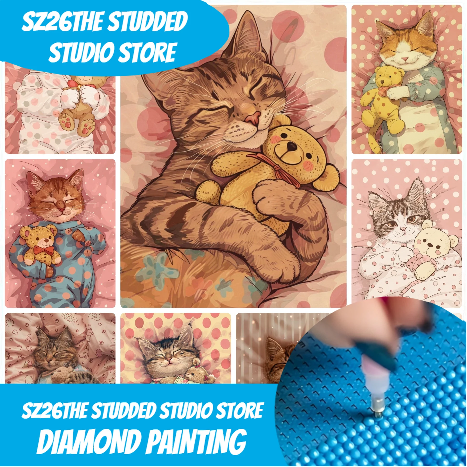 Art Craft Cat - ภาพวาดเพชร DIY ลายแมวน่ารักหวานฉ่ำ รุ่น Sz26 ของขวัญงานฝีมือ