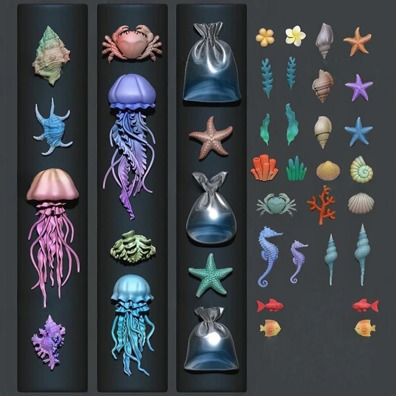 Art Craft Jellyfish - แม่พิมพ์เล็บซิลิโคนลายมหาสมุทร 3 มิติ ชุดตกแต่งเล็บ DIY แมงกะพรุน