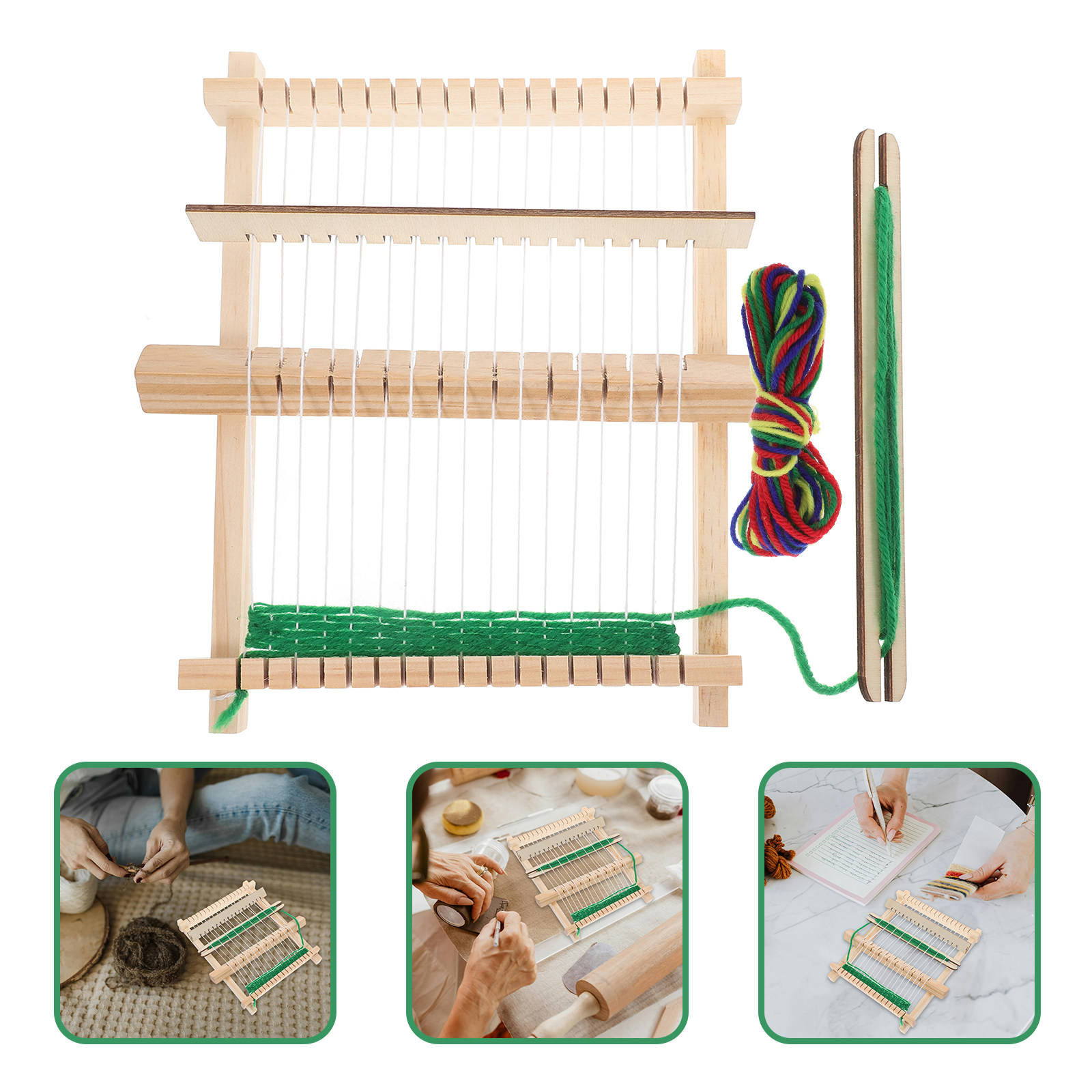 Loom Weaving Frame - ชุดอุปกรณ์ถักทอผ้าขนาดเล็กแบบพกพา 1 ชุด โครงไม้สำหรับงานฝีมือ อุปกรณ์ถักทอแบบมือสำหรับงานถักไหมพรม ชุดอุปกรณ์สร้างสรรค์งานฝีมือ