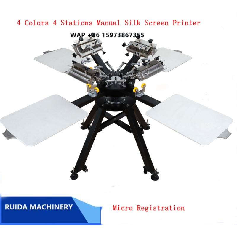 Silk Screen Printing - เครื่องพิมพ์สิ่งทอแบบโรตารี่ 4 สี 4 โต๊ะ เครื่องพิมพ์ซิลค์สกรีนสำหรับเสื้อผ้า