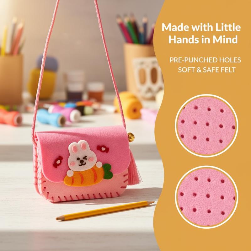 Art Craft Toys - ชุดทำกระเป๋าผ้าสักหลาดสำหรับเด็ก ชุดเย็บผ้า DIY ของเล่นทำกระเป๋าสะพายข้าง ชุดงานฝีมือสำหรับเด็กอนุบาล ฝึกทักษะศิลปะและการทำงานด้วยมือ
