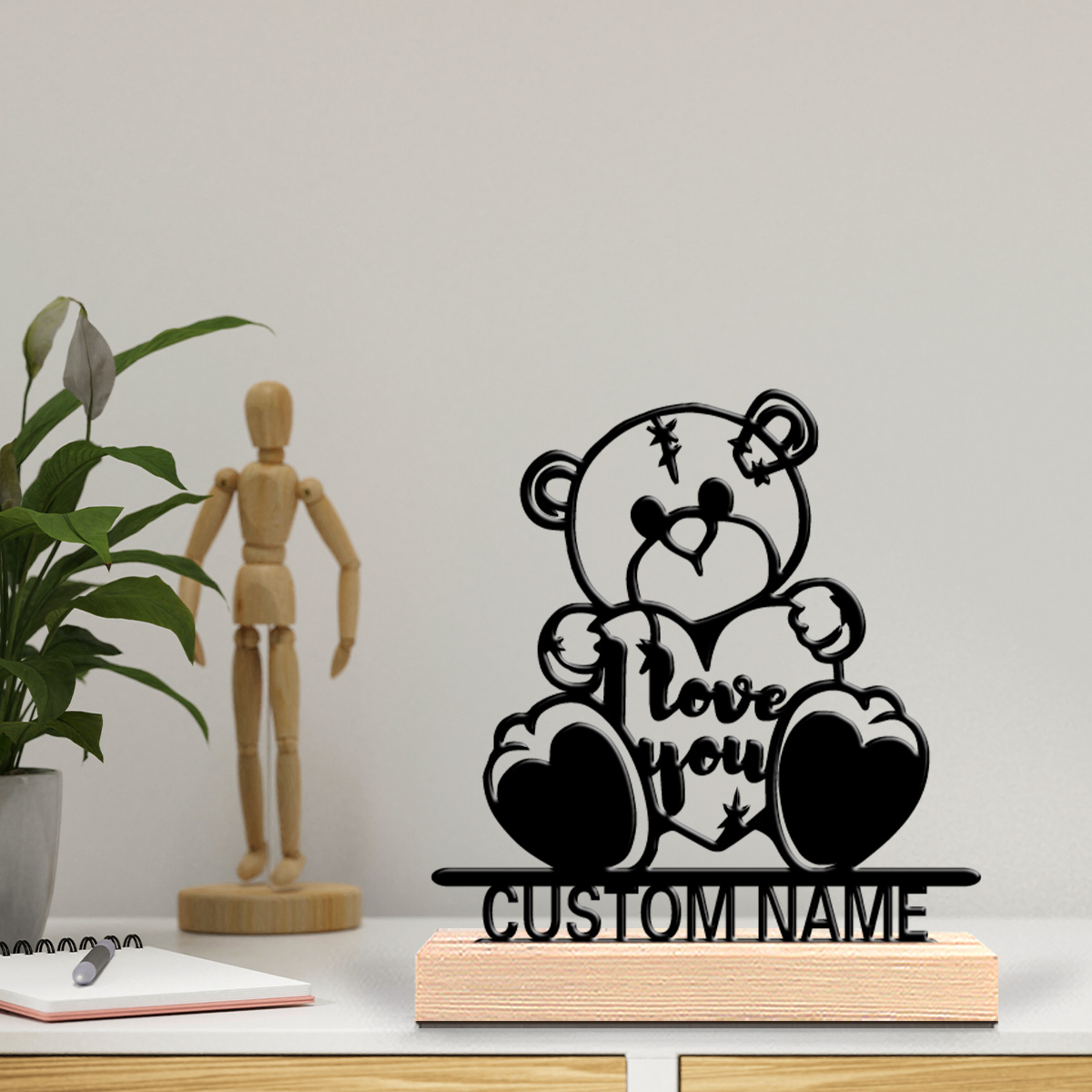 Art Craft Toys - ของตกแต่งโลหะรูปปั้นรูปหัวใจ 1 ชิ้น พร้อมฐานไม้ งานศิลปะหัตถกรรม สามารถสลักชื่อได้