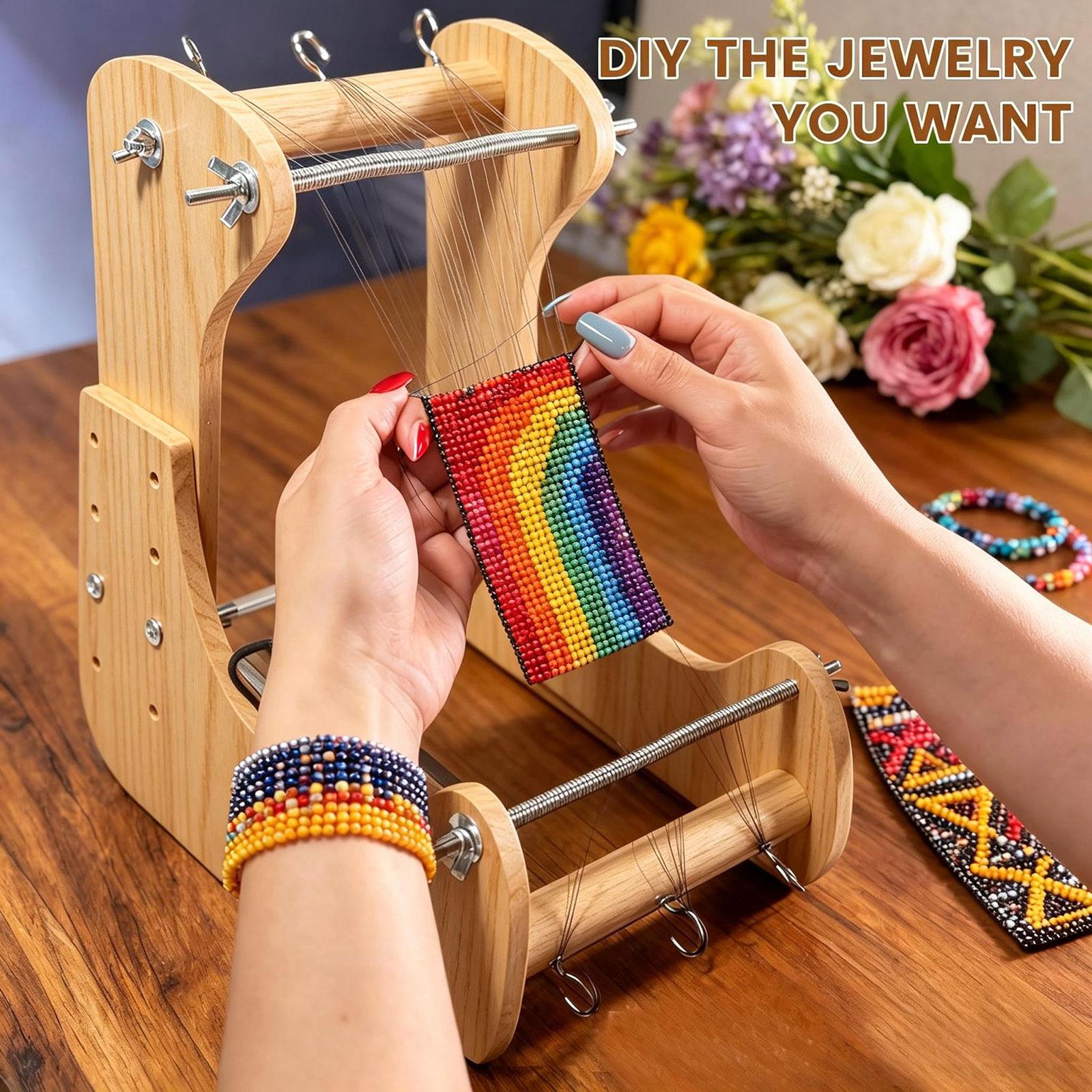 Loom Weaving Frame - เครื่องมือทำลูกปัดอเนกประสงค์ โครงไม้ปรับได้ สำหรับทำสร้อยข้อมือลูกปัดและงาน DIY