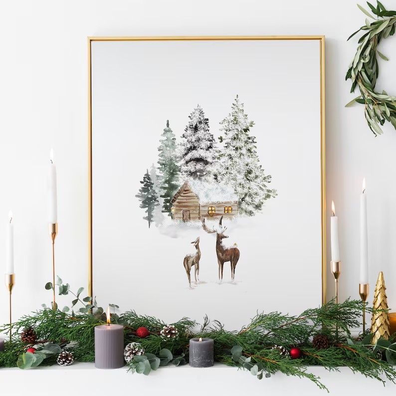 คริสต์มาส Elk Cedar Tree พิมพ์ - Art Craft Christmas บทวิจารณ์และราคา